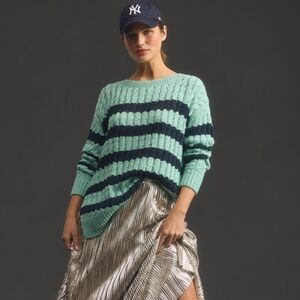 NWT Anthropologie Pilcro Longline Stitch Sweater in blue and green stripes
